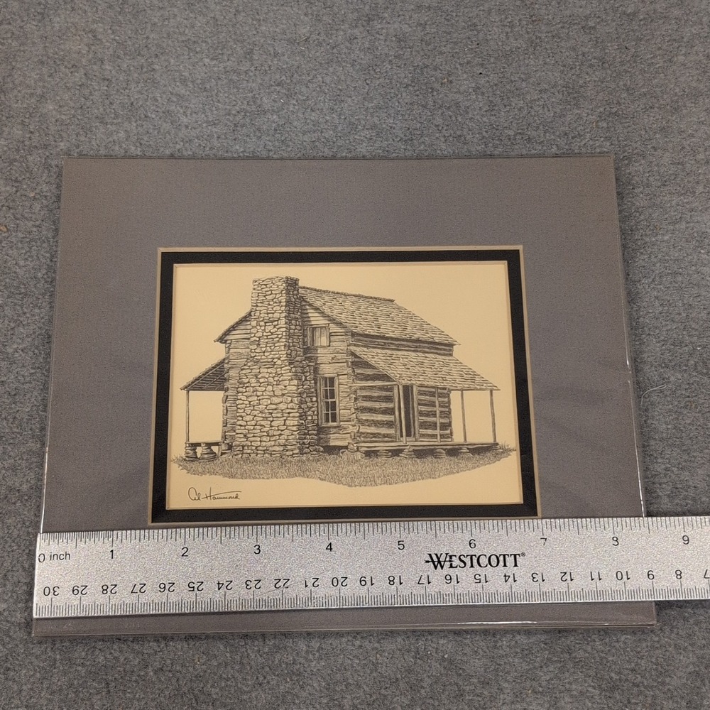 Al Hammond Vintage Print Log Cabin Rustic Architecture Matted Art - Picture 7 of 8